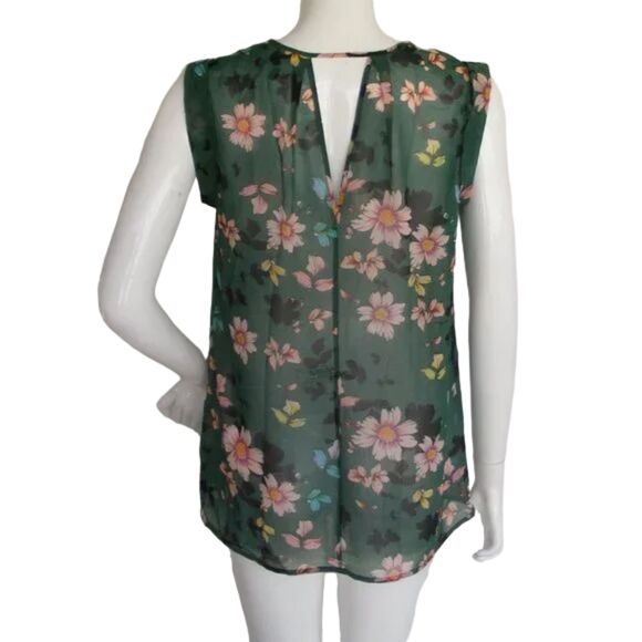 CABI Top, S, Green, Sleeveless, Sheer, Shadow Blue, Daisy Vine, 1 pc, Style 3619 - Picture 5 of 12